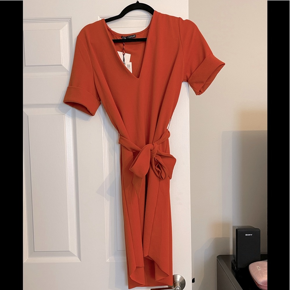 Zara NWT Orange Belted Dress